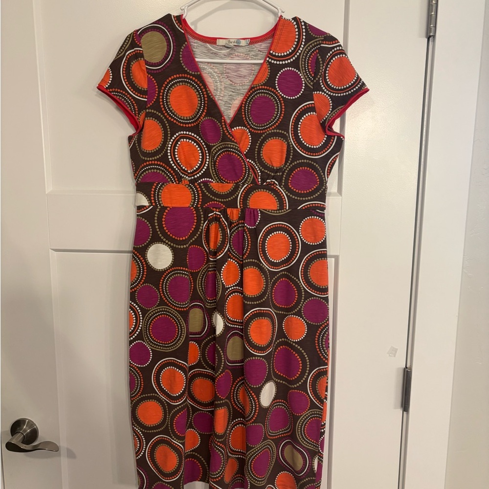 BODEN DRESS WITH CAP SLEEVE SIZE 8
ORANGE PURPLE GEOMETRIC DESIGN